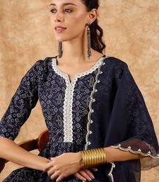 Bandhani Printed A-Line Kurta with Trousers & Dupatta