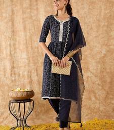 Bandhani Printed A-Line Kurta with Trousers & Dupatta