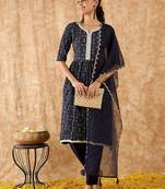 Bandhani Printed A-Line Kurta with Trousers & Dupatta