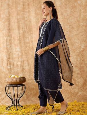 Bandhani Printed A-Line Kurta with Trousers & Dupatta 5