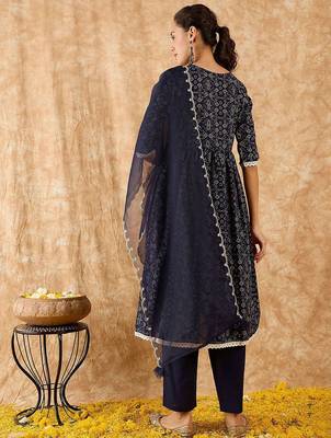 Bandhani Printed A-Line Kurta with Trousers & Dupatta 6