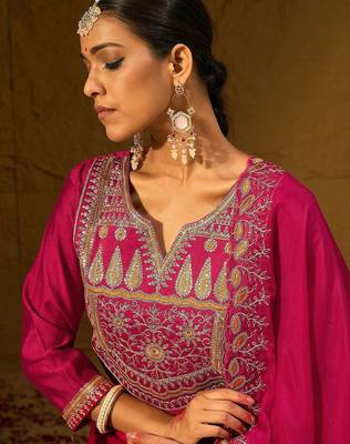 Ethnic Motifs Embroidered Sequinned Liva Straight Kurta With Trousers & Dupatta 5