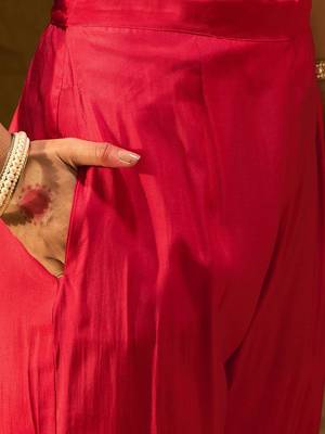 Ethnic Motifs Embroidered V-Neck Straight Kurta With Trousers & Dupatta 6