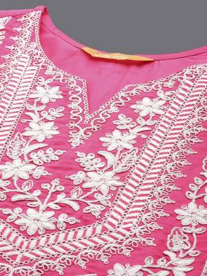 Ethnic Motifs Yoke Design Straight Thread Work Liva Kurta with Trousers & Dupatta 7