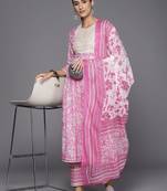 Floral Printed A-Line Sequinned  Cotton Kurta with Trousers & Dupatta