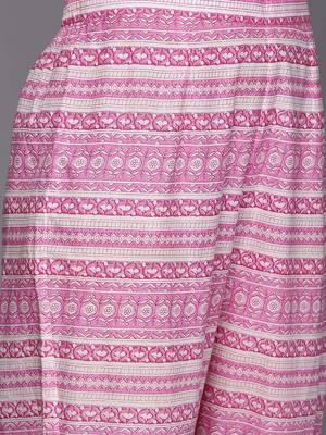 Floral Printed A-Line Sequinned  Cotton Kurta with Trousers & Dupatta 3