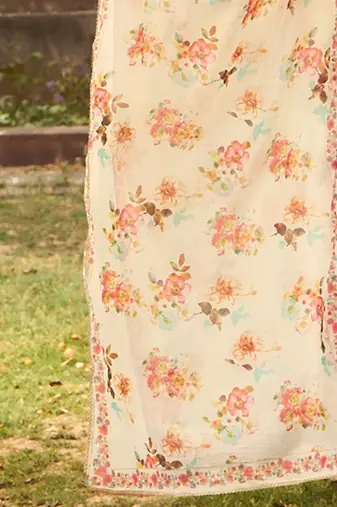 Ethnic Motifs Embroidered Tie-Up Neck Straight Kurta with Trousers & Dupatta