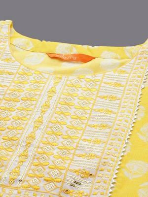 Floral Printed Three-Quarter Sleeves Sequinned Pure Cotton Straight Kurta Set 2
