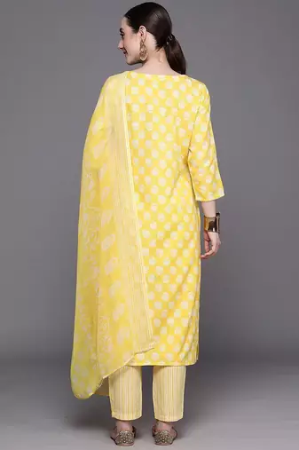 Floral Printed Three-Quarter Sleeves Sequinned  Cotton Straight Kurta Set