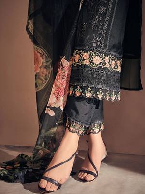 Women Floral Embroidered Panelled Thread Work Kurta with Trousers & With Dupatta 5