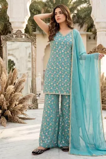 Sky Blue sequin And Embroidery Work Georgete Salwar Suit