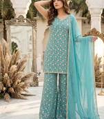 Sky Blue sequin And Embroidery Work Georgete Salwar Suit