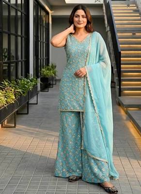 Sky Blue sequin And Embroidery Work Georgete Salwar Suit 2