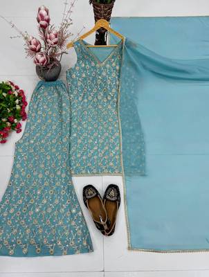 Sky Blue sequin And Embroidery Work Georgete Salwar Suit 3