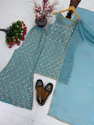 Sky Blue sequin And Embroidery Work Georgete Salwar Suit 4