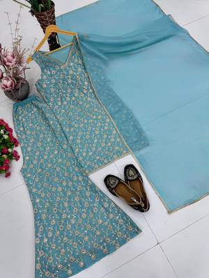 Sky Blue sequin And Embroidery Work Georgete Salwar Suit 5