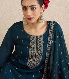 Women Solid Embroidered Kurta with Palazzo & Dupatta