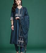 Ethnic Motifs Printed Sequinned  Cotton Kurta with Trousers & With Dupatta
