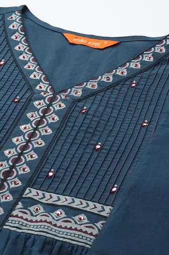 Ethnic Motifs Printed Sequinned Pure Cotton Kurta with Trousers & With Dupatta