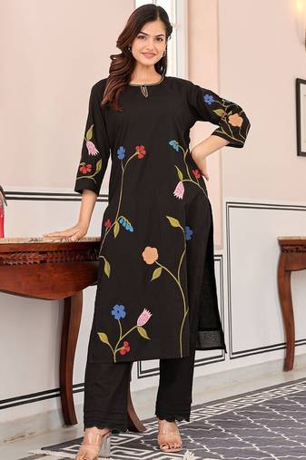 Floral Printed  Cotton Kurta With Trousers
