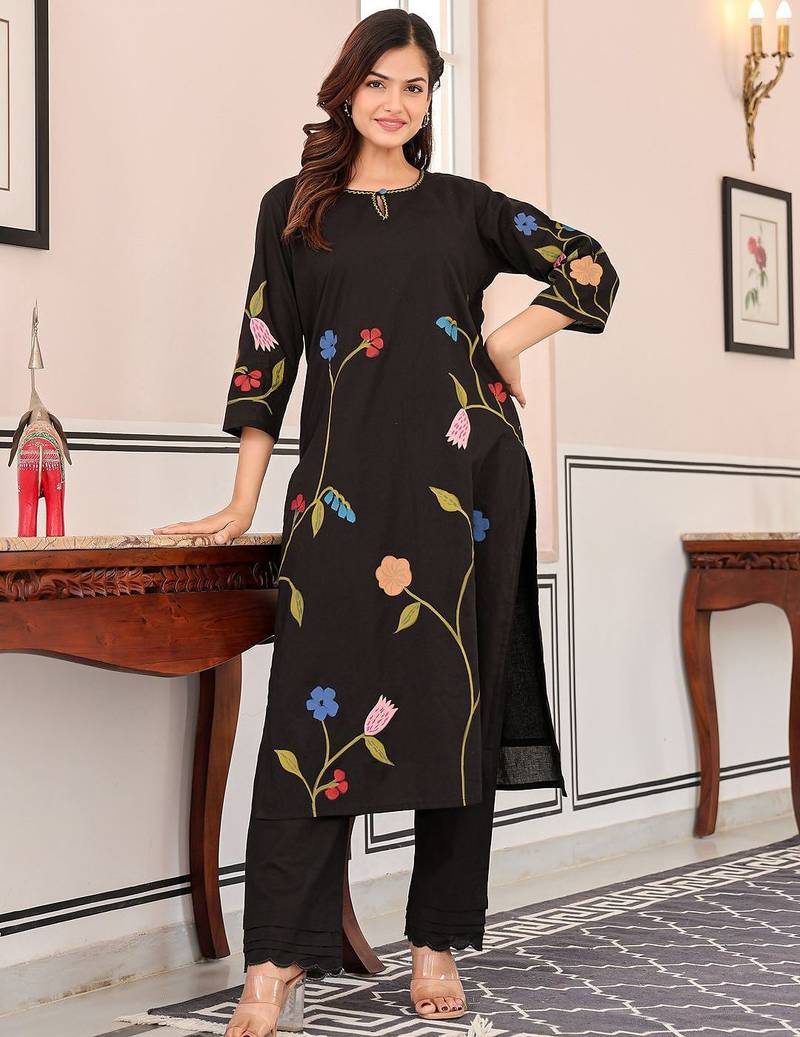 Floral Printed Pure Cotton Kurta With Trousers