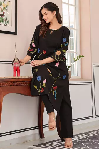 Floral Printed Pure Cotton Kurta With Trousers