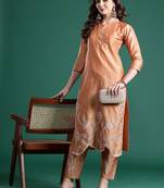 Floral Embroidered Thread Work Pure Cotton Kurta with Trousers