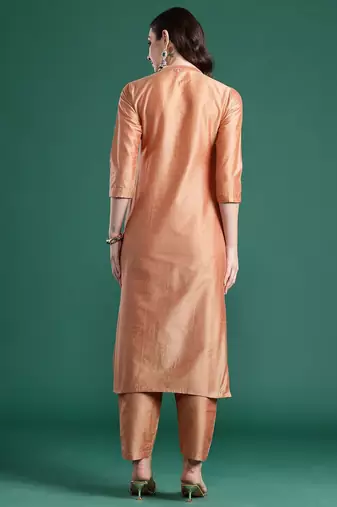 Floral Embroidered Thread Work Pure Cotton Kurta with Trousers