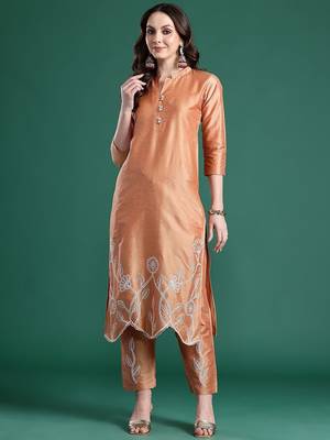 Floral Embroidered Thread Work Pure Cotton Kurta with Trousers 6