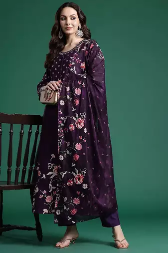Floral Printed  Cotton Kurta with Trousers & Dupatta