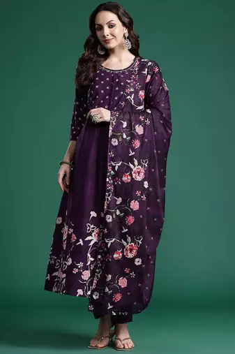 Floral Printed  Cotton Kurta with Trousers & Dupatta