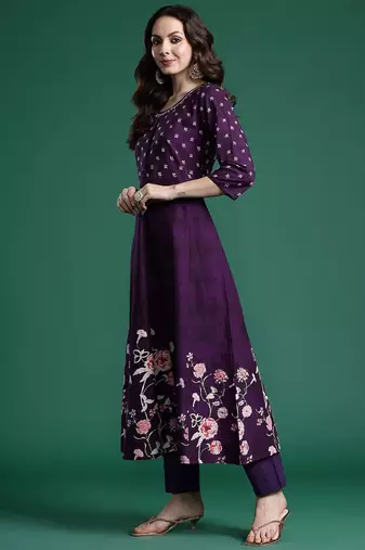 Floral Printed  Cotton Kurta with Trousers & Dupatta