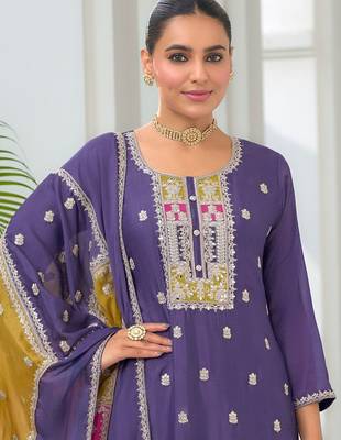 Women Ethnic Motifs Embroidered Regular Mirror Work Kurta with Trousers & With Dupatta 2