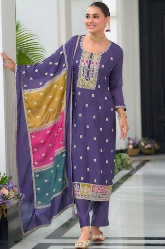 Women Ethnic Motifs Embroidered Regular Mirror Work Kurta with Trousers & With Dupatta