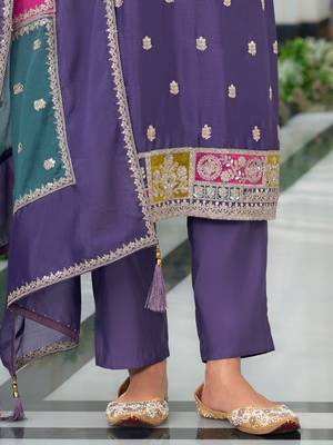 Women Ethnic Motifs Embroidered Regular Mirror Work Kurta with Trousers & With Dupatta 5