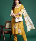 Floral Embroidered Kurta with Trousers & Dupatta