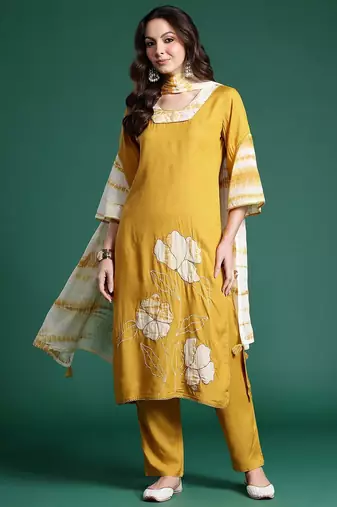Floral Embroidered Kurta with Trousers & Dupatta