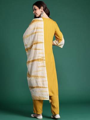 Floral Embroidered Kurta with Trousers & Dupatta 6
