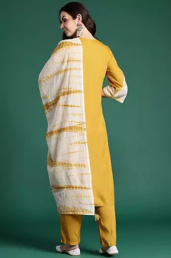 Floral Embroidered Kurta with Trousers & Dupatta