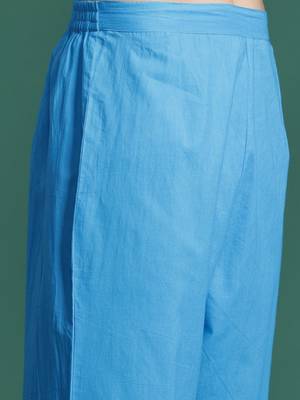 Floral Embroidered Pleated Mirror Work Pure Cotton Kurta With Trousers & Dupatta 3