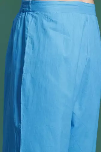 Floral Embroidered Pleated Mirror Work Pure Cotton Kurta With Trousers & Dupatta