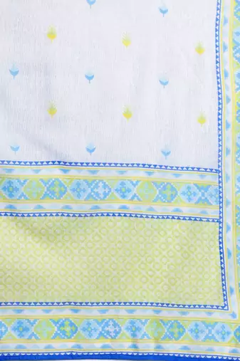 Floral Embroidered Pleated Mirror Work Pure Cotton Kurta With Trousers & Dupatta