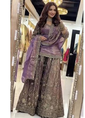Purple embroidery Blend Tissue sharara  4