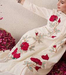 Floral Embroidered Shirt Collar Thread Work Pure Cotton A-Line Kurta With Trouser
