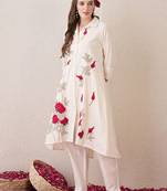 Floral Embroidered Shirt Collar Thread Work Pure Cotton A-Line Kurta With Trouser