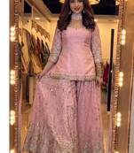 Baby pink embroidery Blend Tissue sharara 