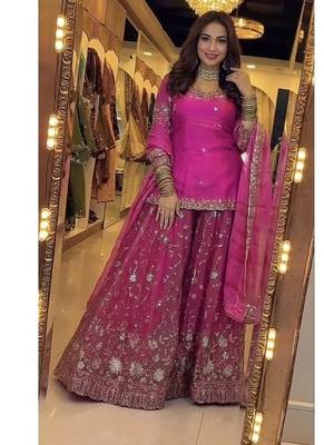 Rani pink embroidery Blend Tissue sharara  5