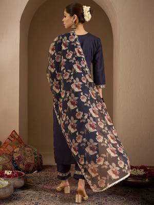 Women Ethnic Motifs Embroidered Regular Kurta with Trousers & With Dupatta 4