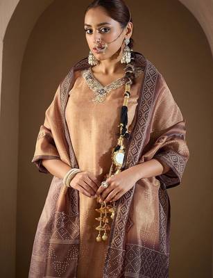 Women Bandhani Printed Regular Sequinned Kurta with Trousers & With Dupatta 2