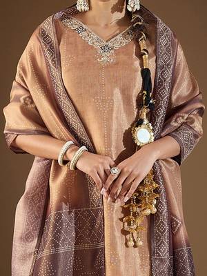 Women Bandhani Printed Regular Sequinned Kurta with Trousers & With Dupatta 3